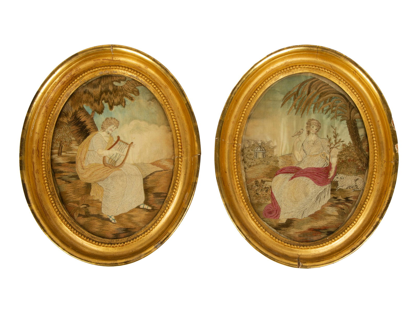 A Pair of English Silk Embroidered and Painted Pictures (1 of 4)