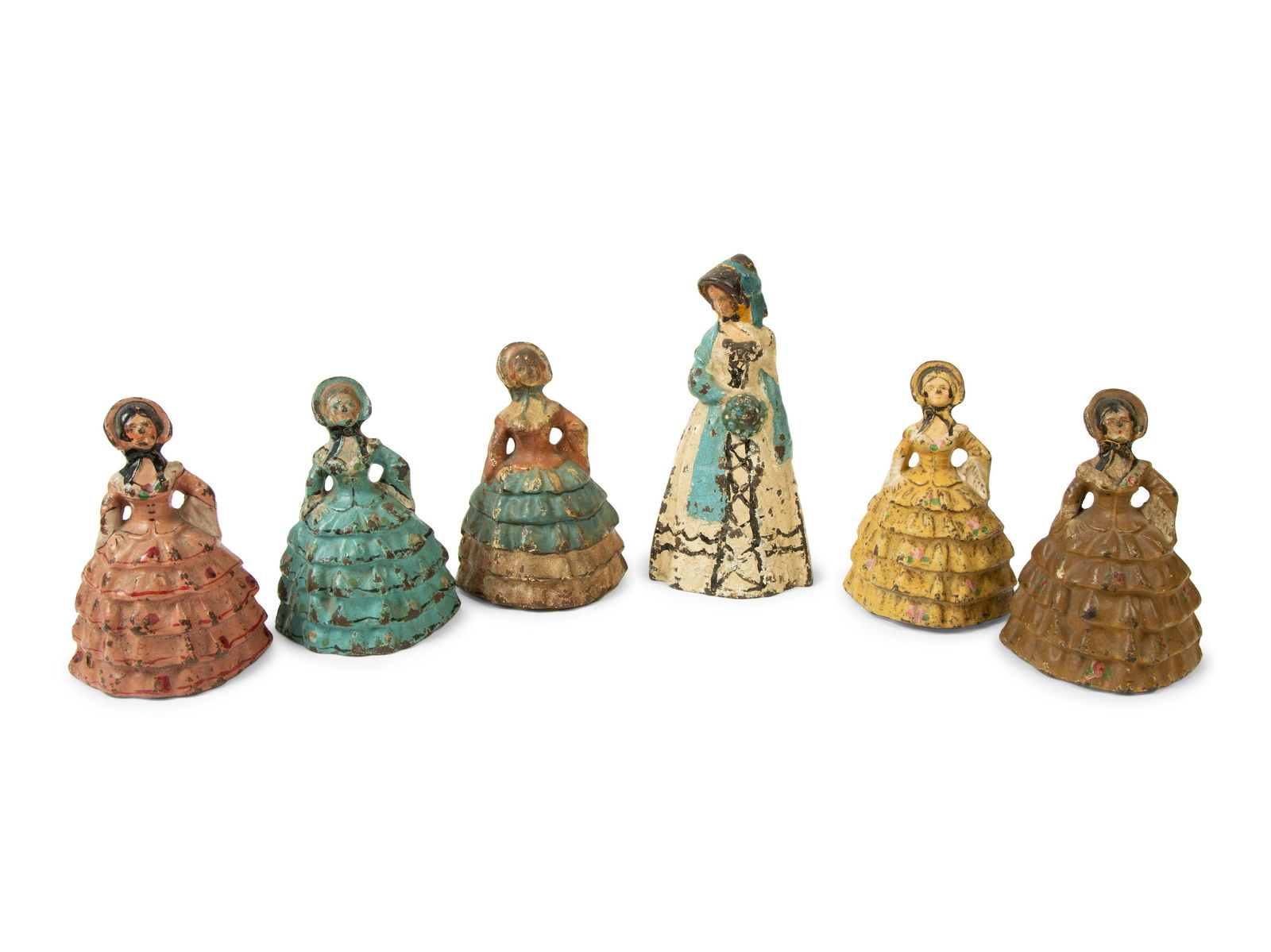 A Set of Six Hand-Painted Cast Iron Doorstops: A Set of Six Hand-Painted Cast Iron Doorstops 19TH/20TH CENTURY Height 6 3/4 inches.
