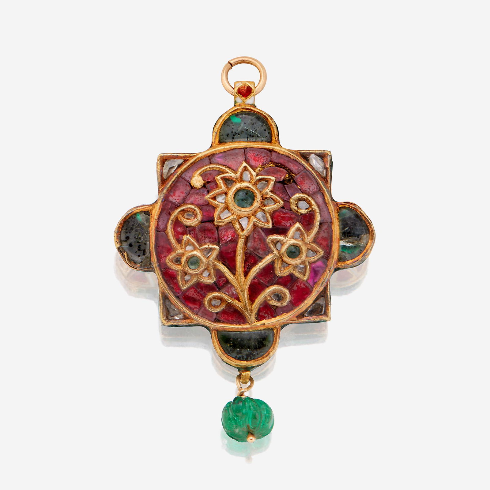 A high karat gold, Jaipur enamel, diamond, emerald, and (1 of 2)