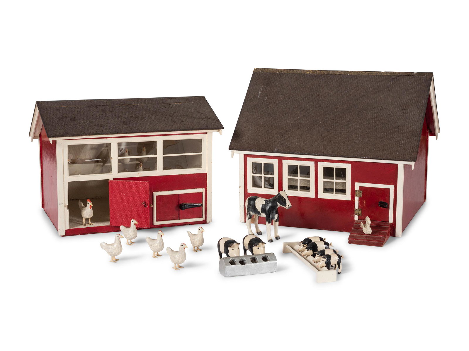 A Painted Wood Toy Barn and Chicken House (1 of 3)