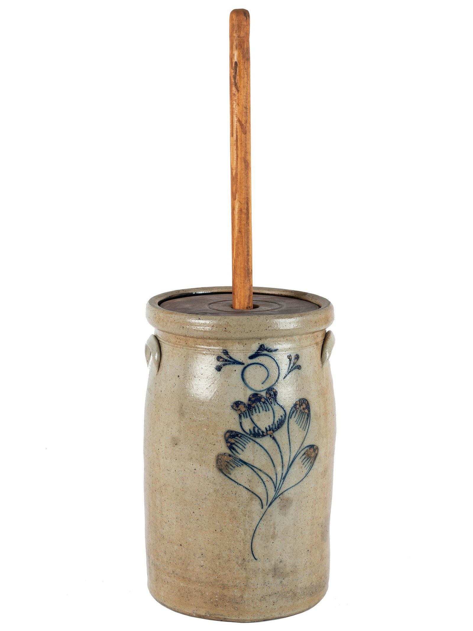 A New York Cobalt-Decorated Five-Gallon Stoneware Churn (1 of 8)