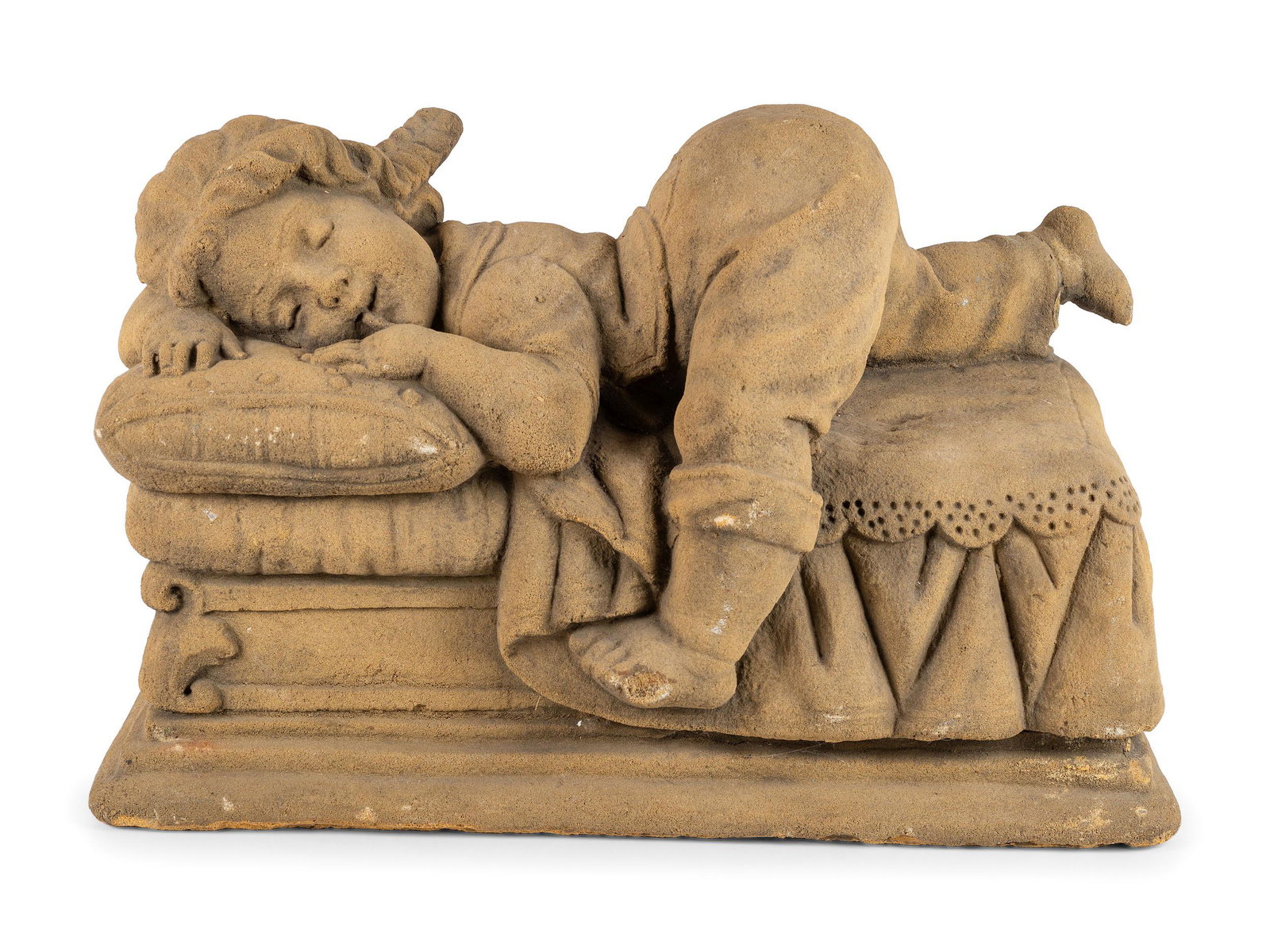 A Concrete Garden Sculpture of a Sleeping Girl: A Concrete Garden Sculpture of a Sleeping Girl 20th Century Height 16 x length 24 x width 14 inches. Property from the Collection of Dr. James Dawson, Manchester, Kentucky