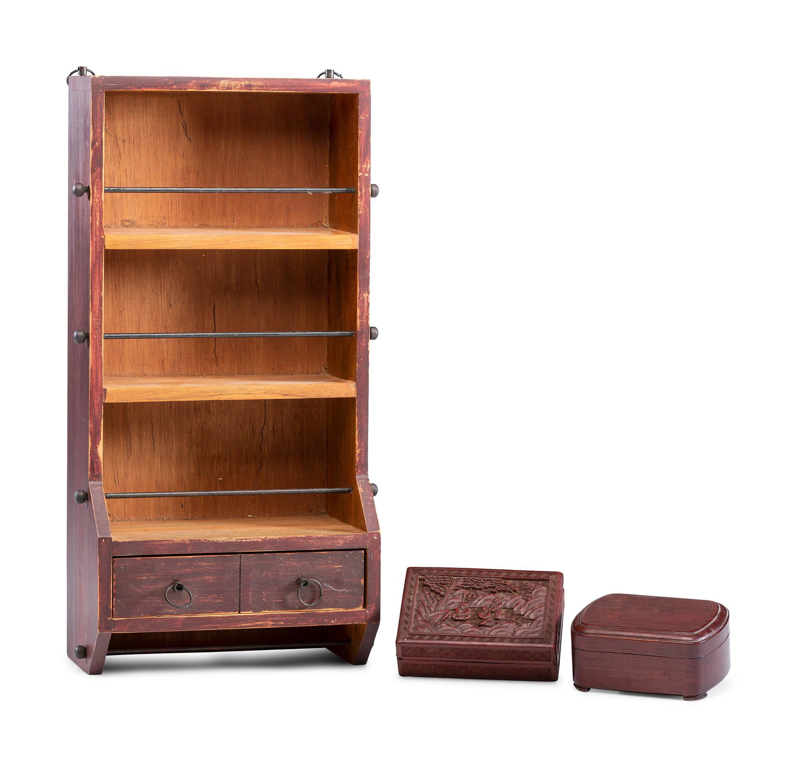 A Diminutive Hanging Display Shelf, a Cinnabar Box and (1 of 6)