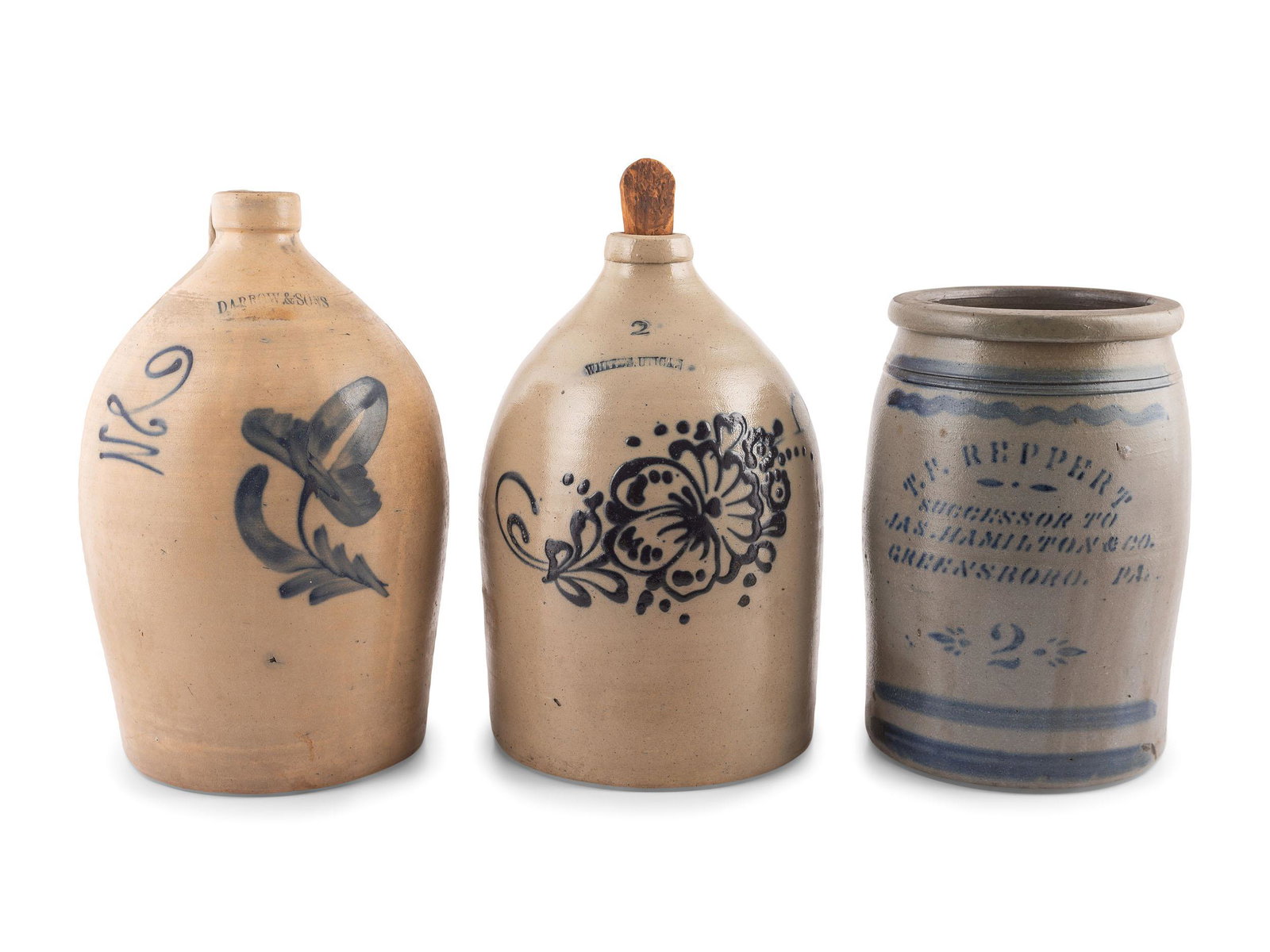 Three Cobalt-Decorated Stoneware Vessels (1 of 6)