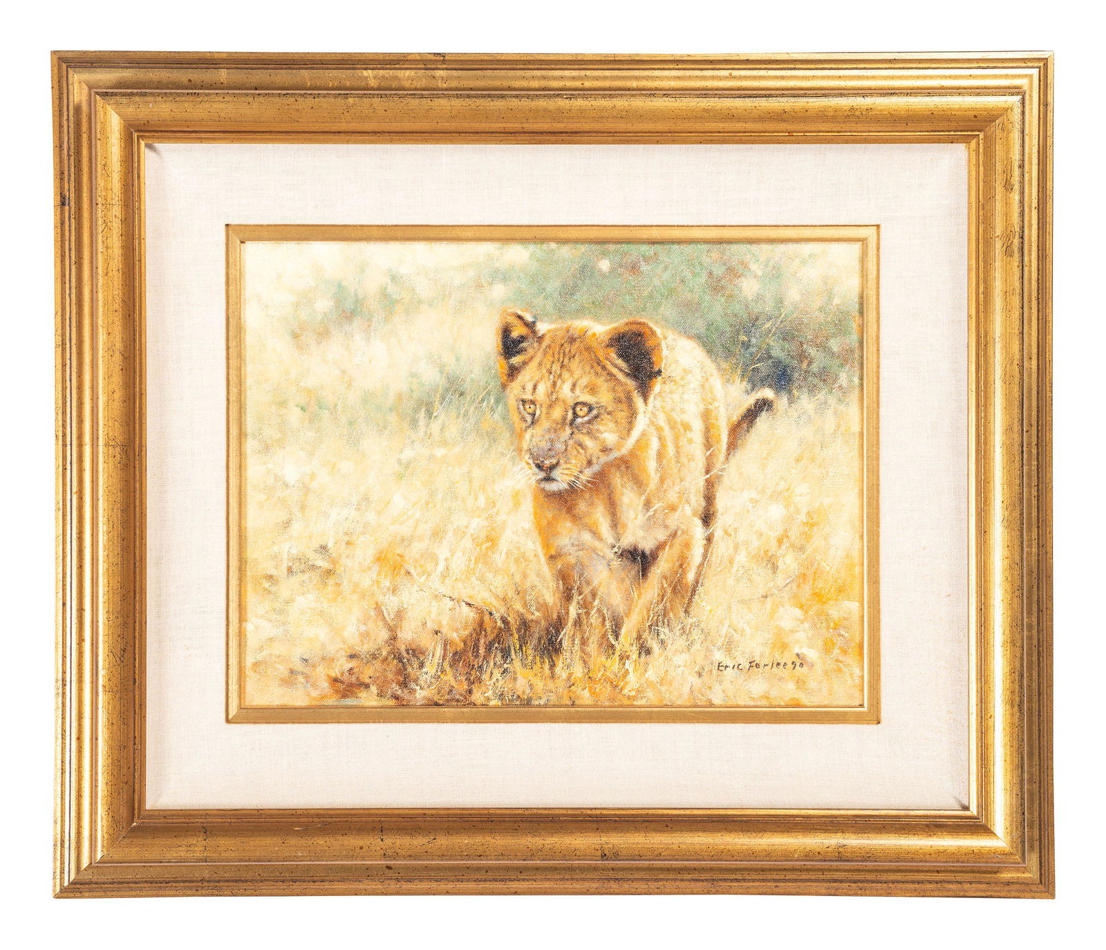 Eric Forlee (American, b. 1949) Lion Cub, 1990: Eric Forlee (American, b. 1949) Lion Cub, 1990 oil on canvas signed Eric Forlee and dated (lower right) 11 1/2 x 15 1/2 inches.
