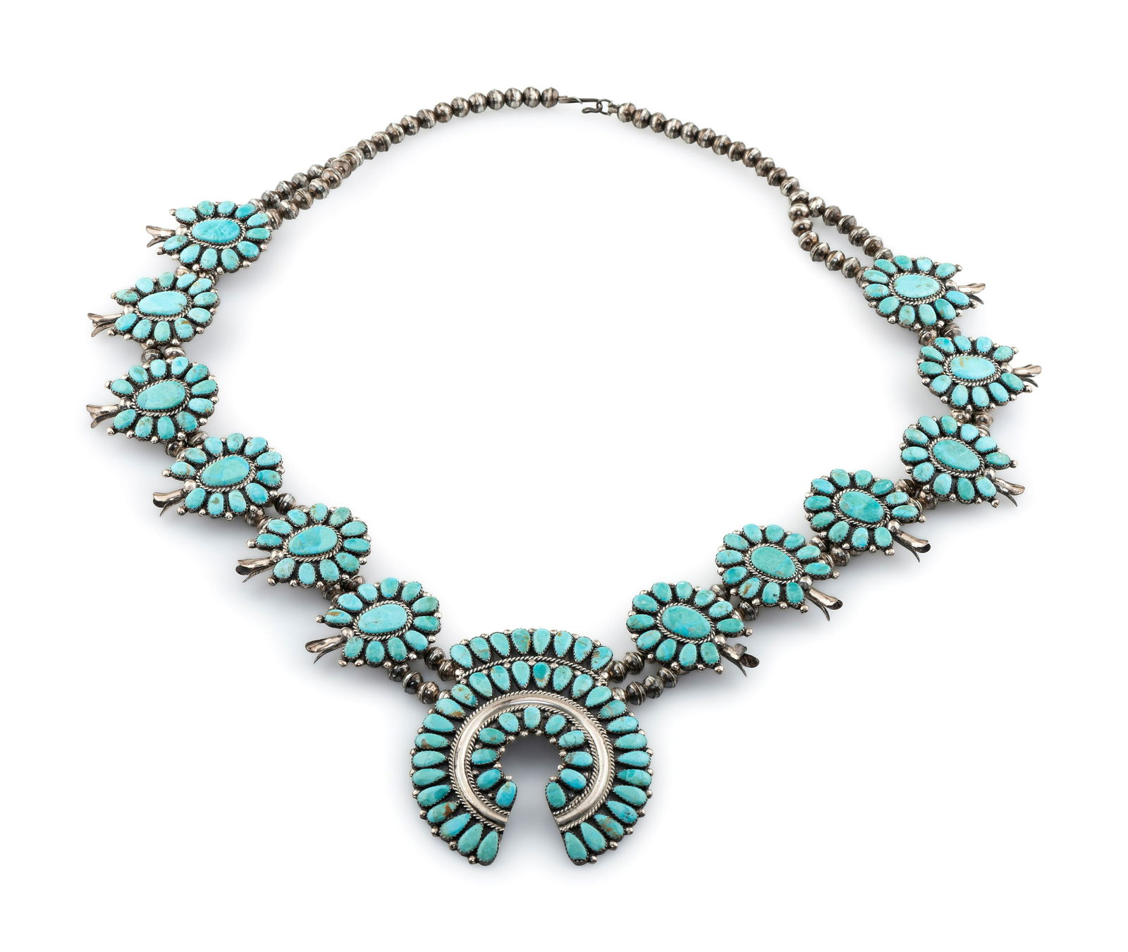 Navajo Sterling Silver and Turquoise Cluster Squash (1 of 2)