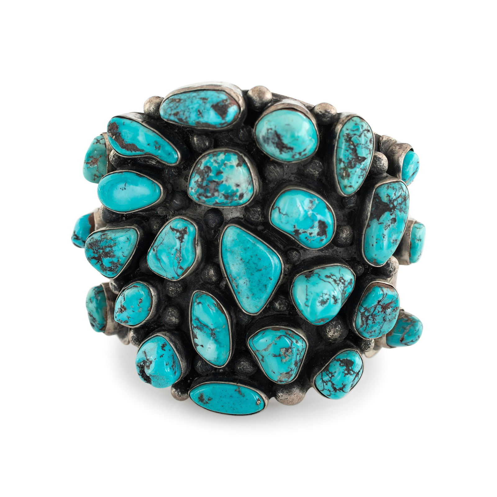 Navajo Silver and Turquoise Cluster Cuff Bracelet (1 of 4)