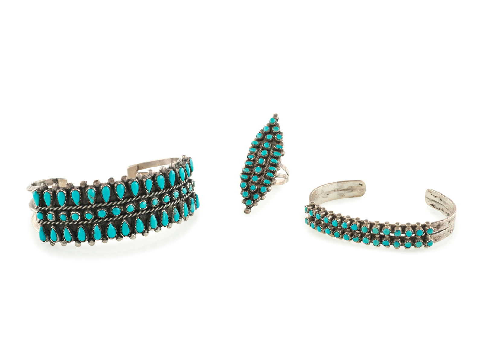 Zuni Silver and Petit Point Turquoise Cuff Bracelets (1 of 3)