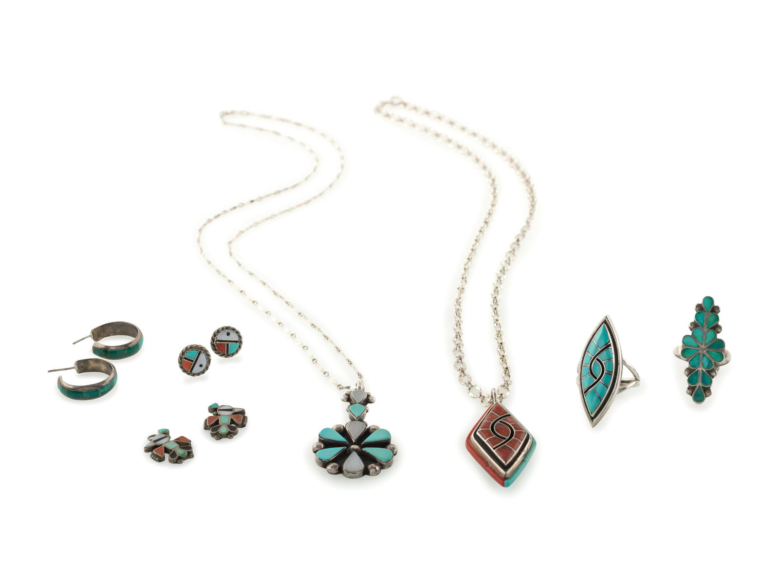 Zuni Silver and Inlay Pendants, Rings, AND Earrings (1 of 3)