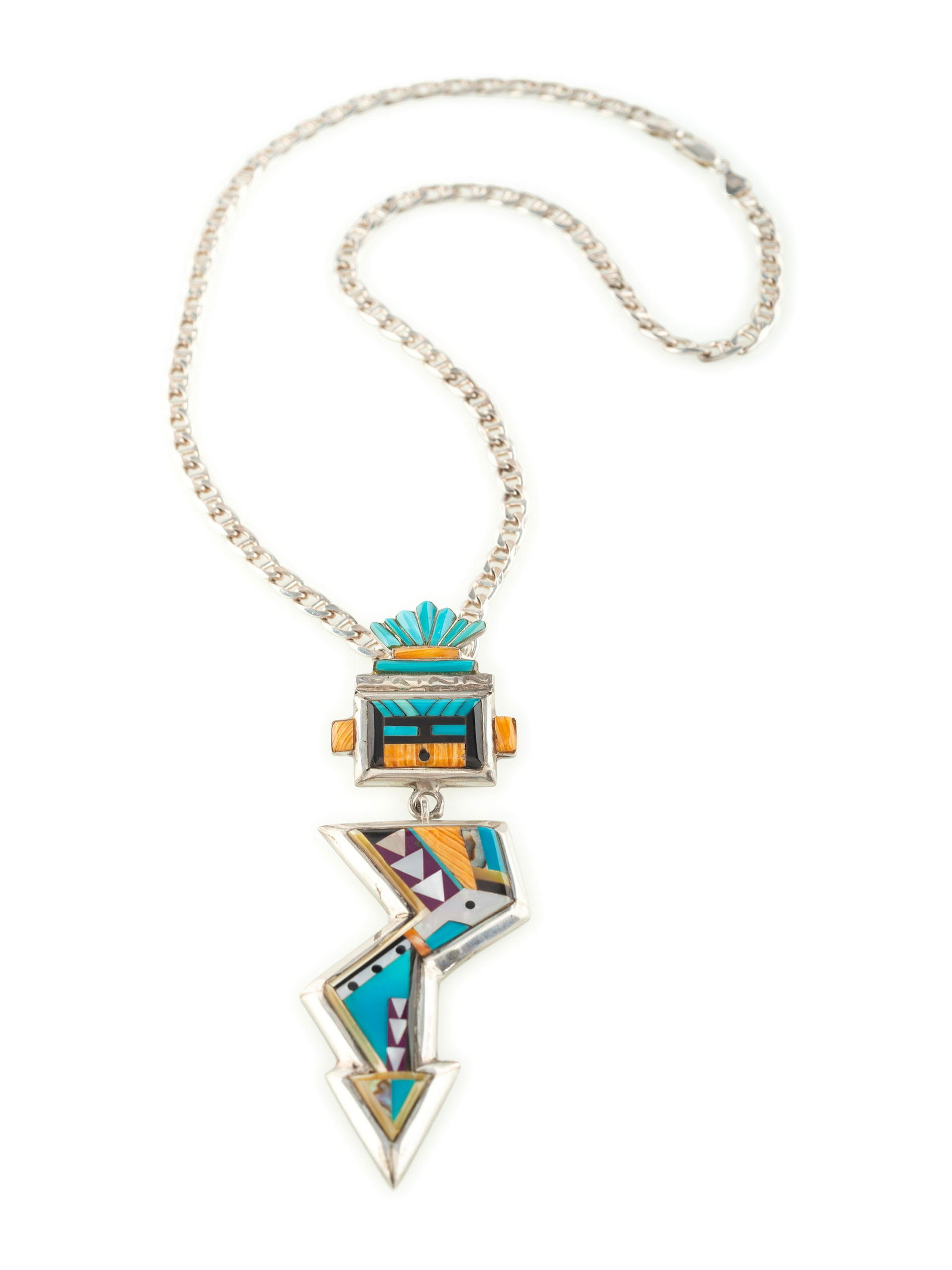 Zuni Sterling Silver and Mosaic Inlay Katsina Pendant (1 of 3)
