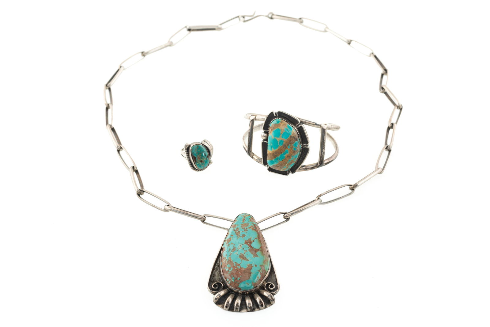 Navajo Silver and Turquoise Necklace, Cuff Bracelet, (1 of 3)