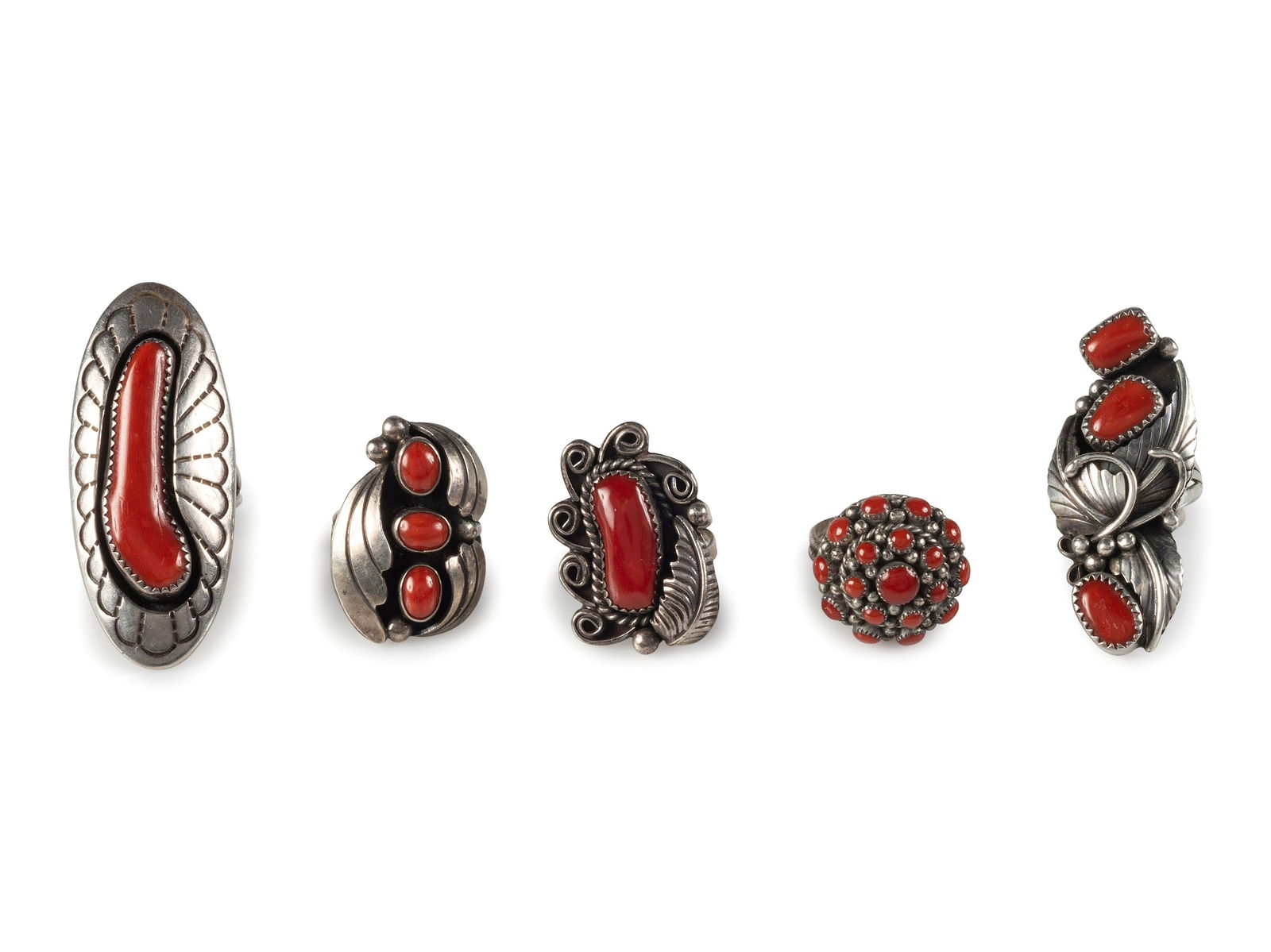 Navajo Coral and Silver Rings (1 of 2)