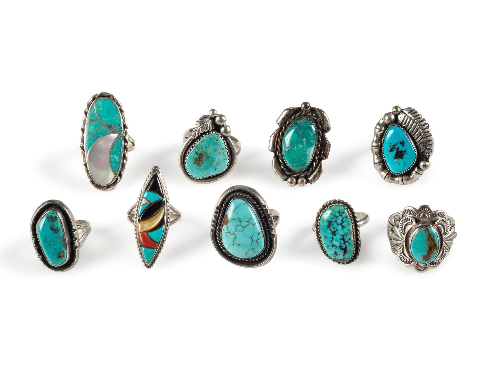 Navajo and Zuni Silver and Turquoise Rings (1 of 3)