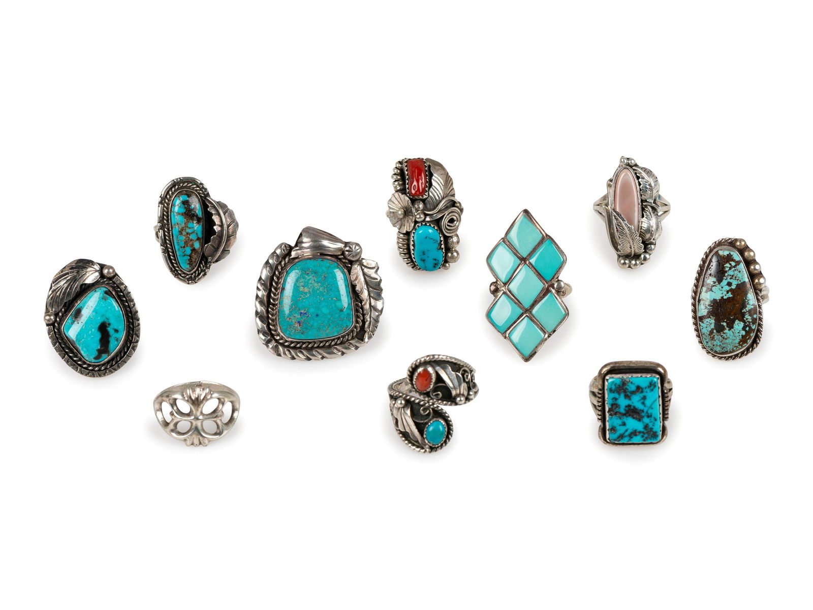 Navajo and Zuni Rings, with Various Inlaid Stones (1 of 5)
