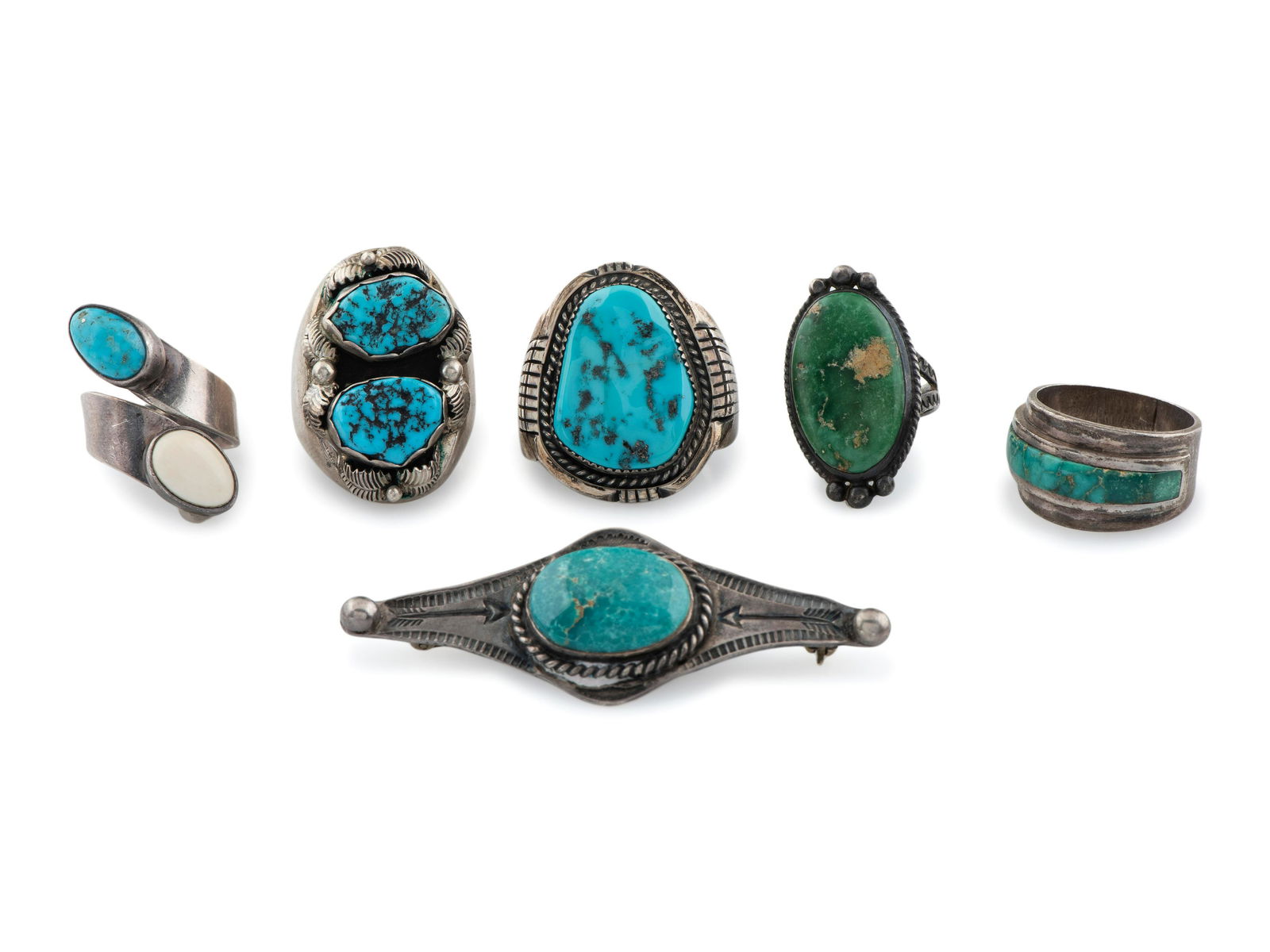 Navajo Silver and Turquoise Rings AND Brooch / Pin (1 of 4)