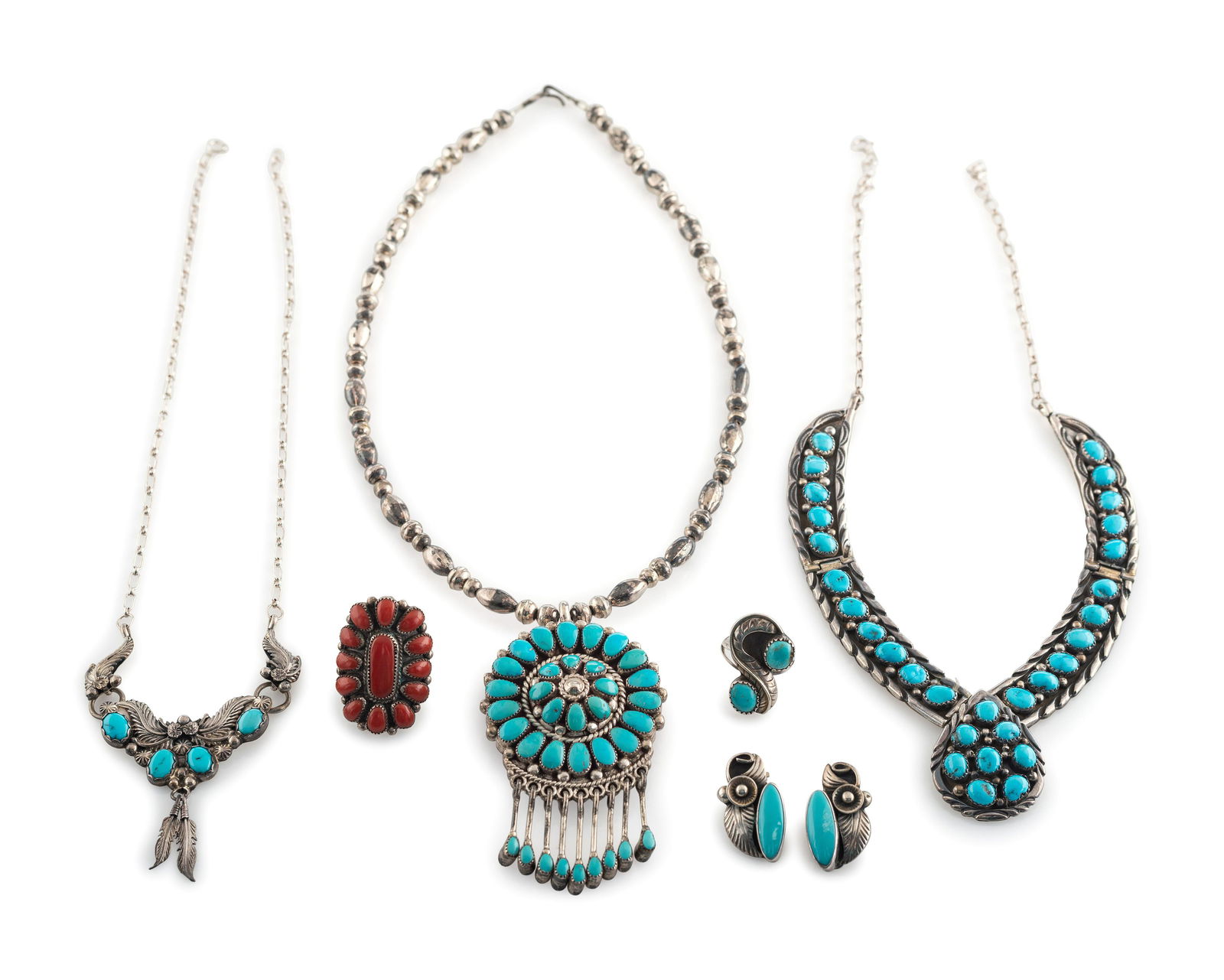 Navajo and Zuni Silver Jewelry, with Cluster Inlay (1 of 4)