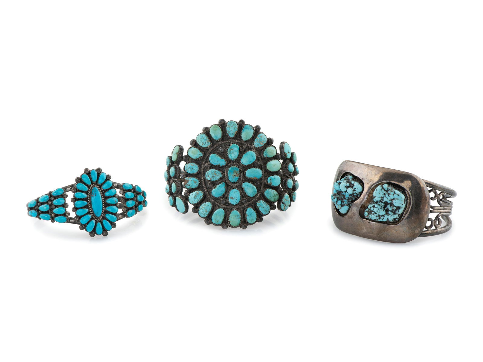 Navajo and Zuni Silver and Turquoise Cuff Bracelets (1 of 4)