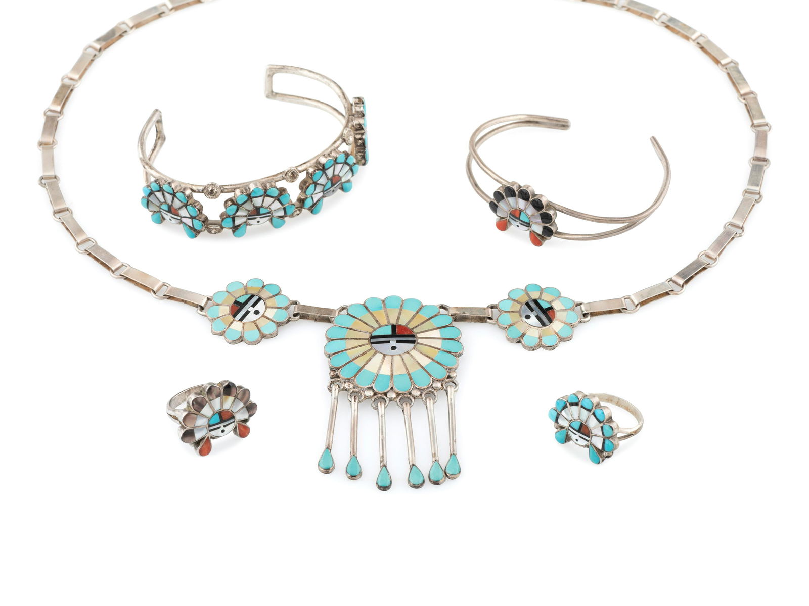 Zuni Silver and Mosaic Inlay Sunface Jewelry (1 of 4)