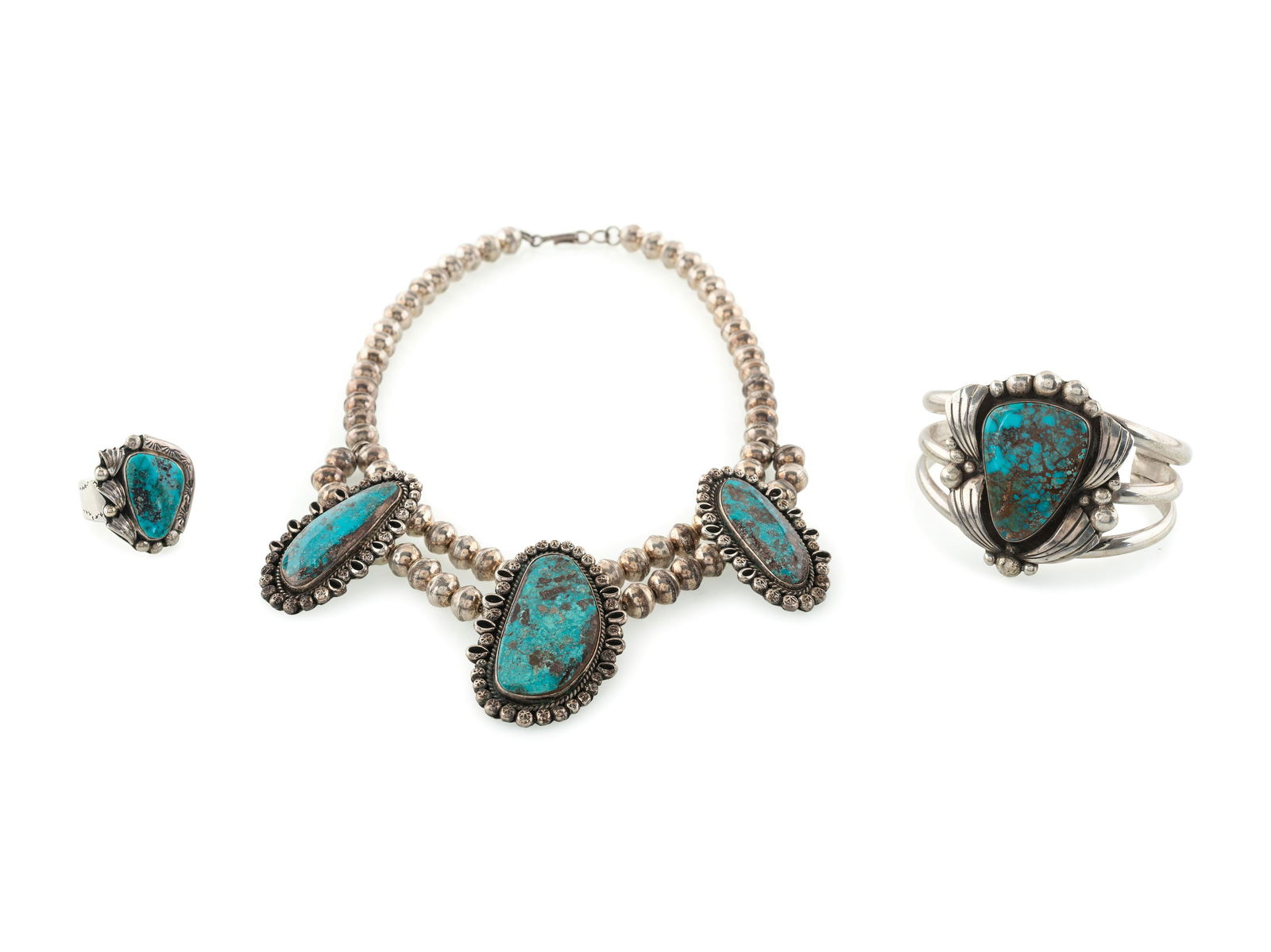 Navajo Silver and Turquoise Necklace, Cuff Bracelet, (1 of 4)