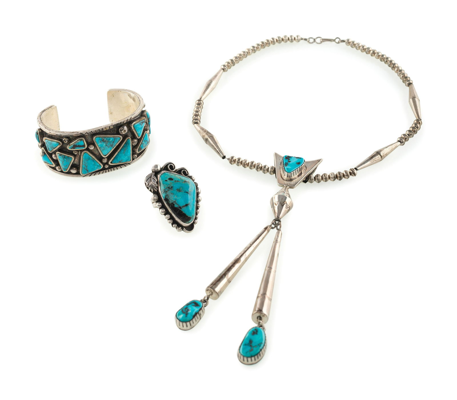 Navajo Silver and Turquoise, Necklace, Cuff Bracelet, (1 of 2)