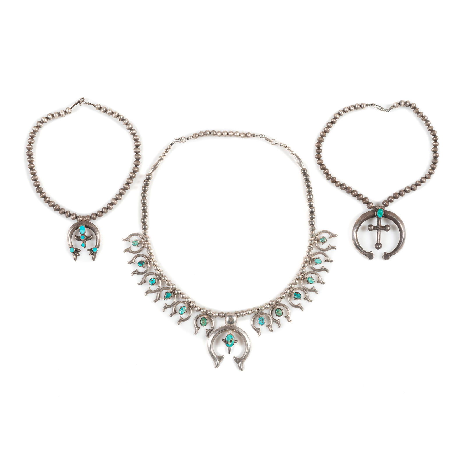 Navajo Sand Cast Silver and Turquoise Squash Blossom (1 of 2)