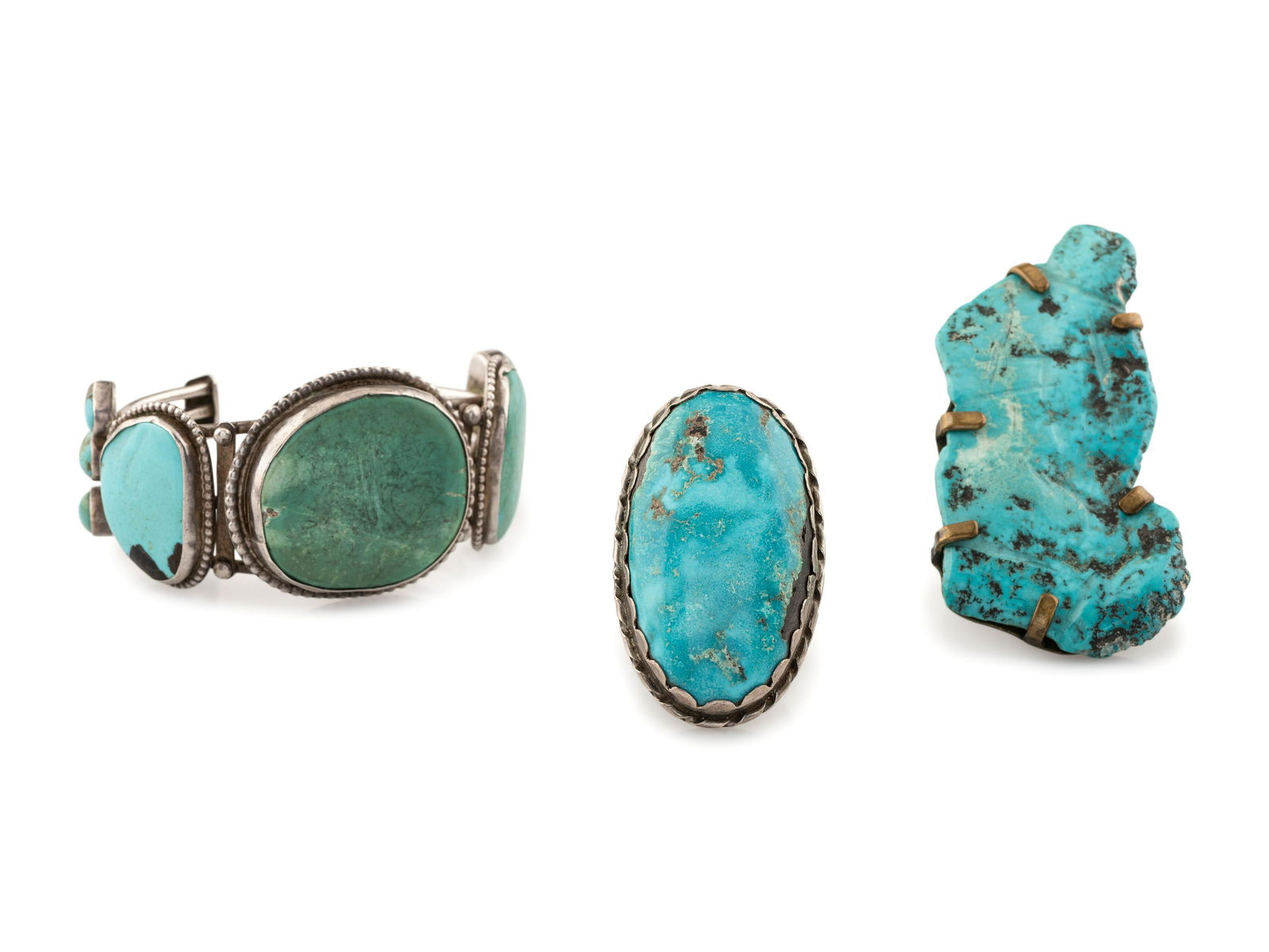 Navajo Silver and Turquoise Ring and Cuff Bracelet, (1 of 4)