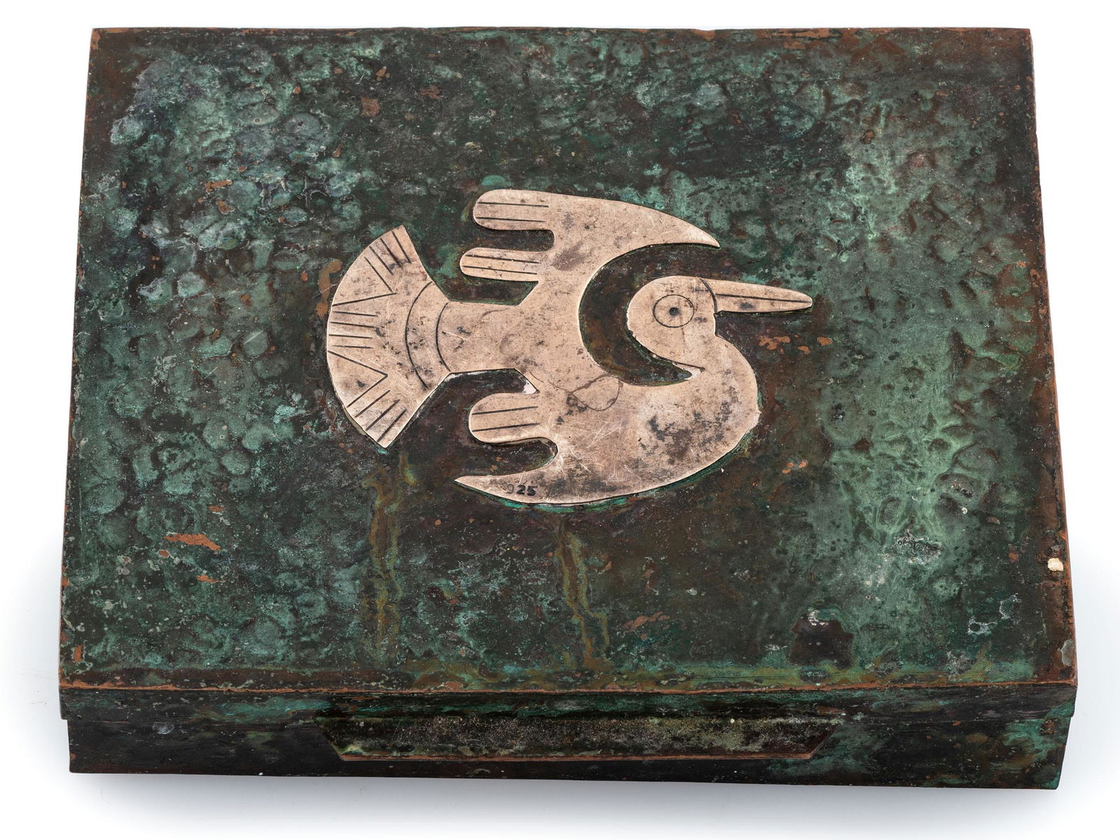 Mexican Copper Box, with Silver Bird (1 of 3)