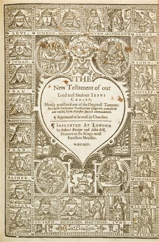(BIBLE IN ENGLISH, JOHN SPEED) The Holy Bible, cont: (BIBLE IN ENGLISH, JOHN SPEED) The Holy Bible, containing the Old Testament and the New. Imprinted at London by Robert Barker and John Bill, Printers to the Kings Most Excellent Maiestie, 1630. 8vo, l