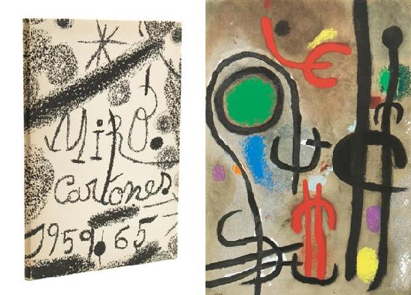 MIRO, JOAN. Miro. Cartones," 1959-1965. New York,: MIRO, JOAN Miro. "Cartones," 1959-1965. October-November-1965. New York: Pierre Matisse Gallery, (1965). 4to, loose as issued in original lithograph paper wraps by Miro, with one other original lithog