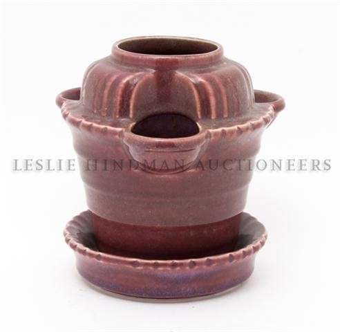 An American Art Pottery Vase, Cowan, Height overal: An American Art Pottery Vase, Cowan, the tapering body with three openings and undertray. Height overall 6 inches. Property from the Estate of John and Valere Butterwick, Kewanee, Illinois