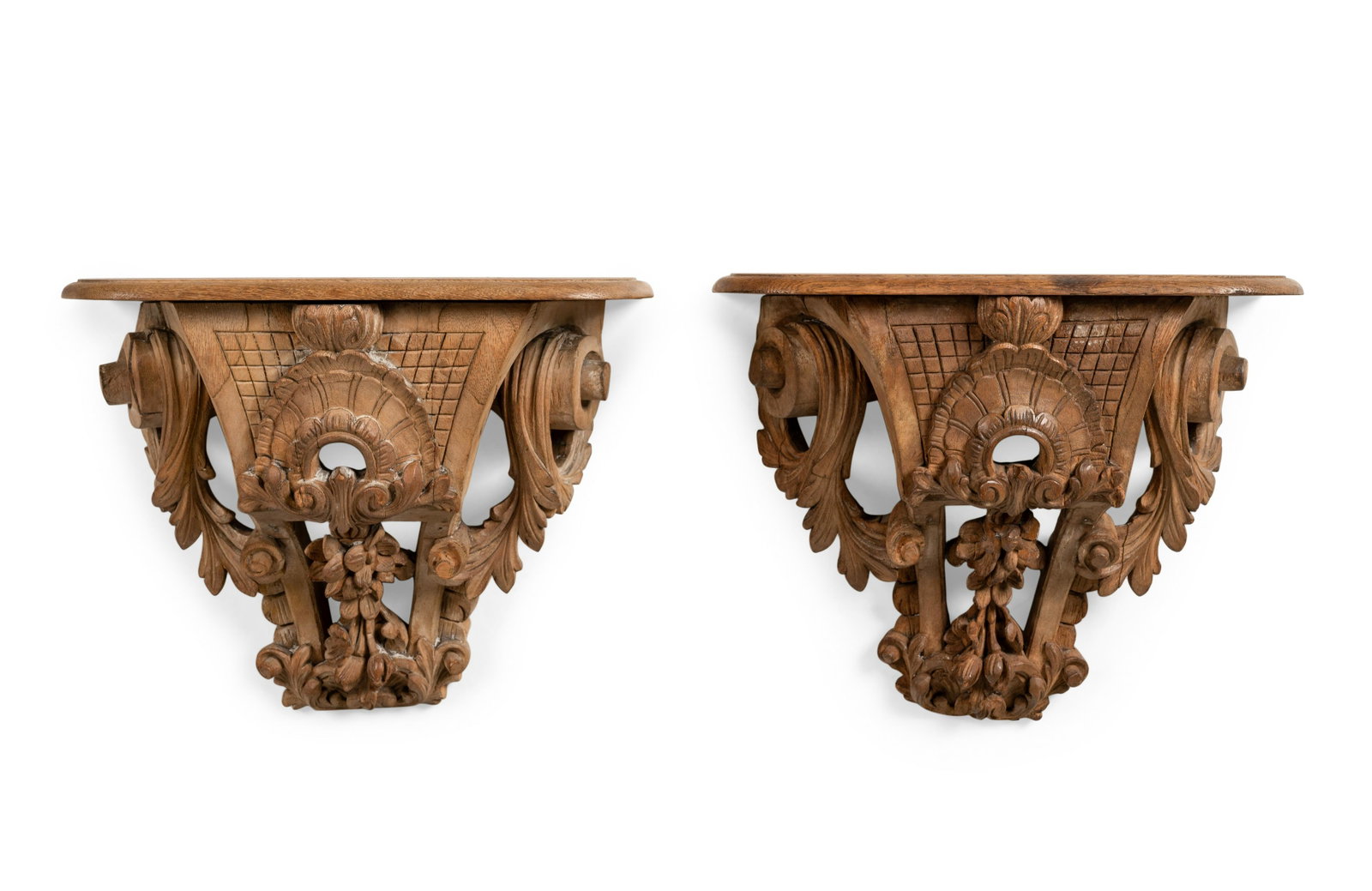 A Pair of French Carved Beechwood Brackets: A Pair of French Carved Beechwood Brackets Late 19th/Early 20th Century Height 12 x width 15 1/2 x depth 7 inches. Property From The Estate of Edwin L. Cox, Dallas, Texas