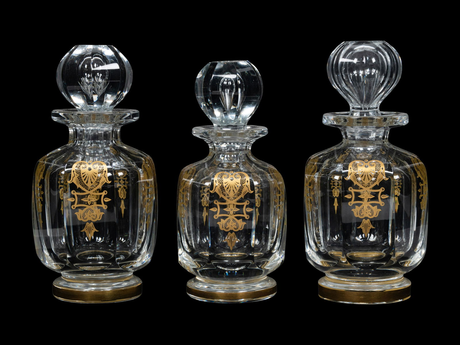 A Set of Three Baccarat Glass Decanters with Gilt (1 of 4)