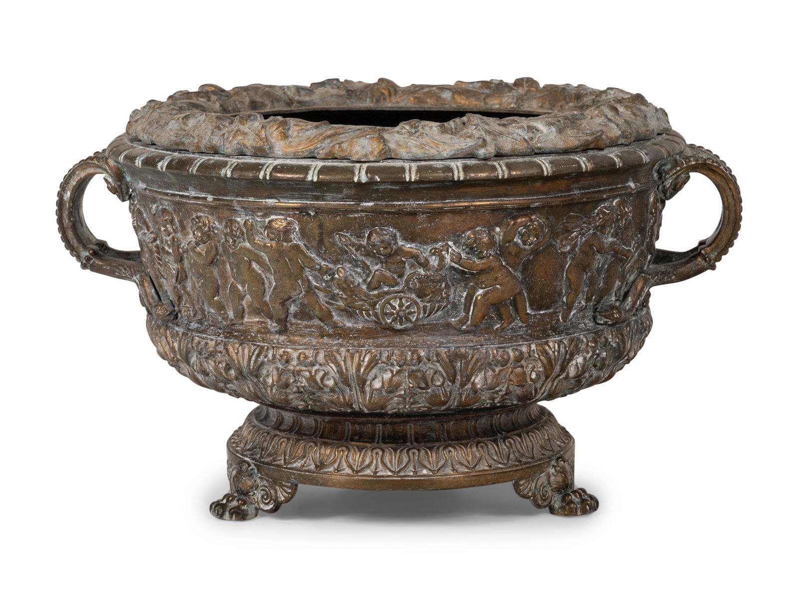A Brass Two-Handled Jardiniere with Bacchic Figures (1 of 5)