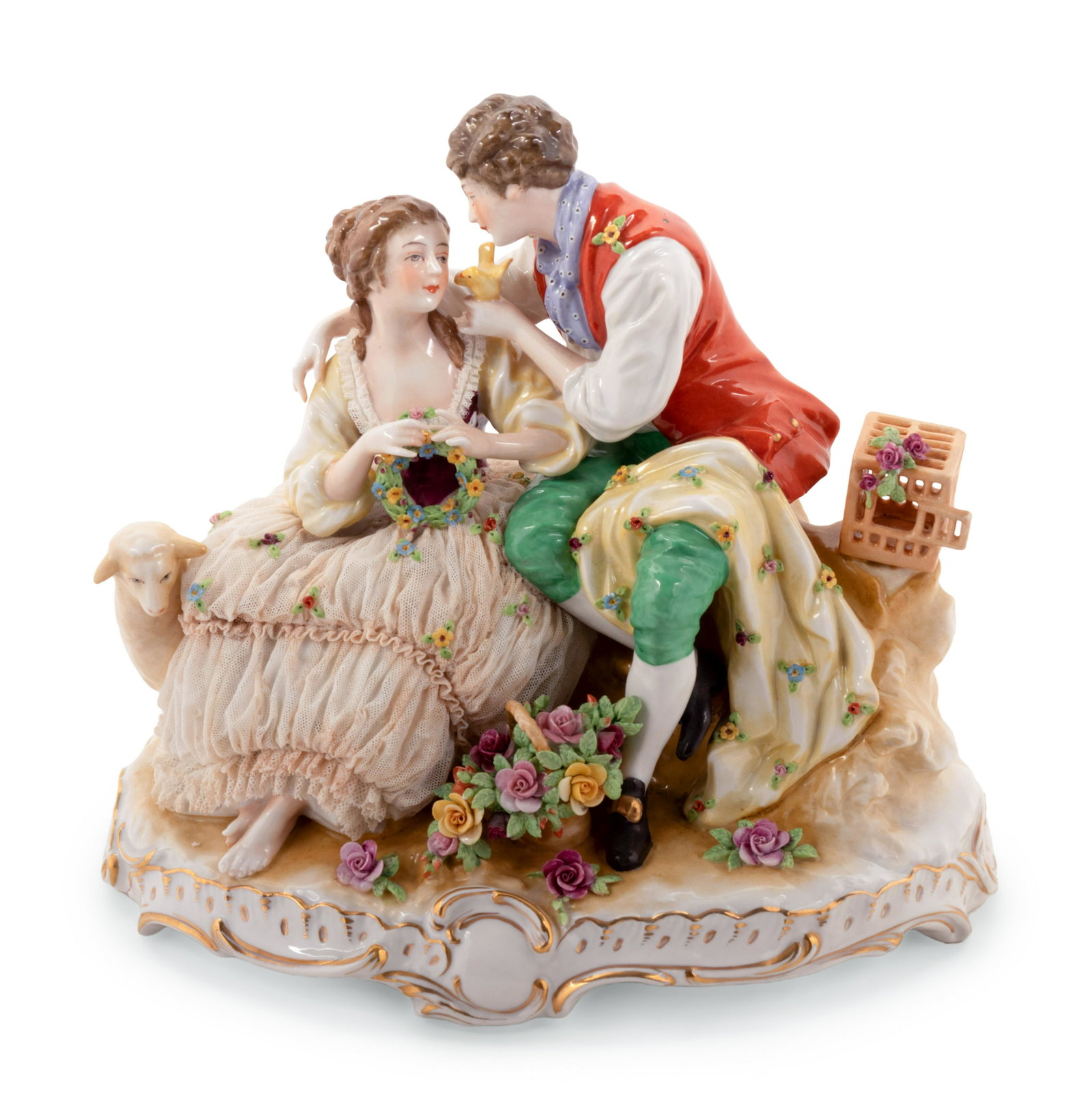 A Volkstedt Porcelain Figural Group: A Volkstedt Porcelain Figural Group 20th Century with stamped Made in Germany mark to the underside. Height 10 x width 12 inches. Property From The Estate of Edwin L. Cox, Dallas, Texas