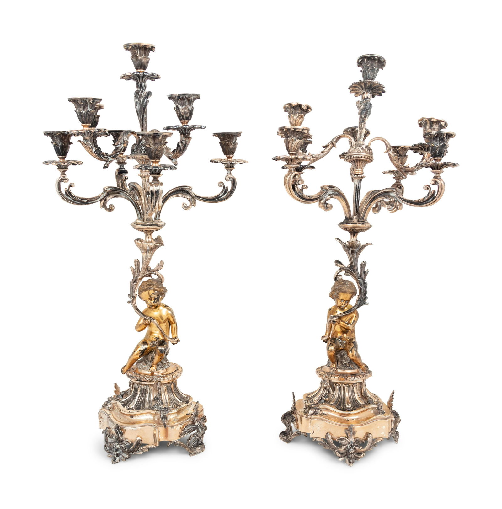 A Pair of Silver-Plate Figural Eight-Light Candelabra (1 of 4)