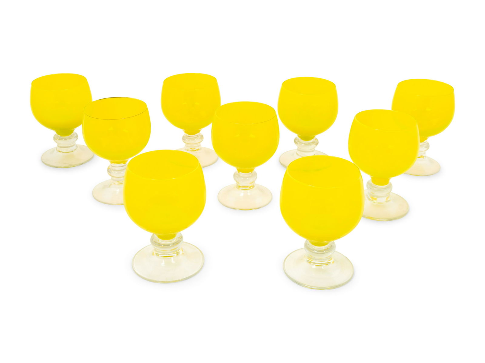 A Set of Nine Yellow Glass Goblets (1 of 2)