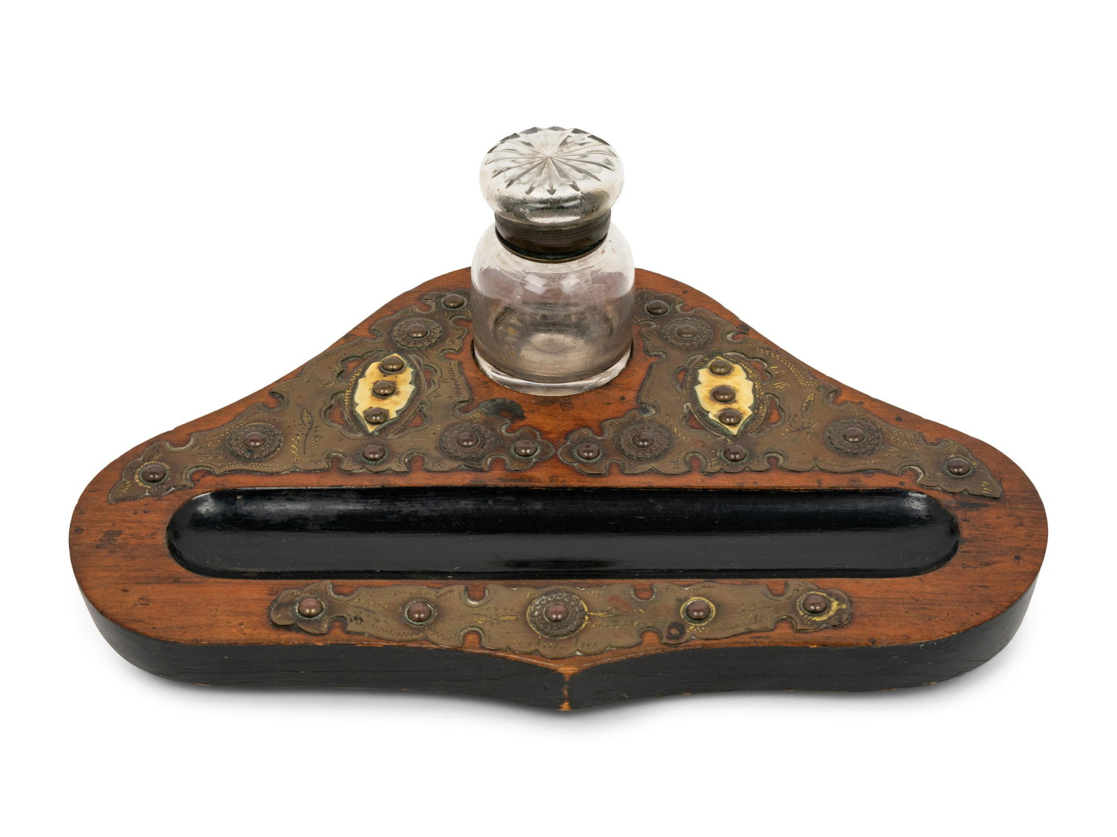 A Victorian Brass-Mounted Walnut Ink Stand (1 of 3)