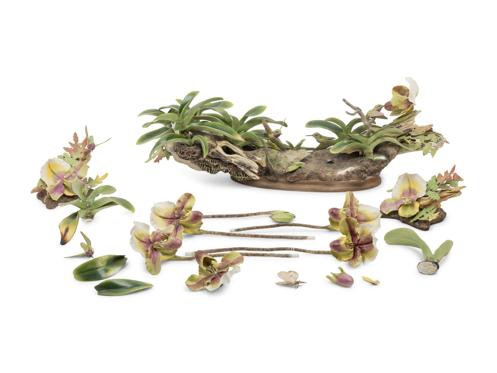 A Boehm Porcelain Orchid and Hummingbird Centerpiece (1 of 5)