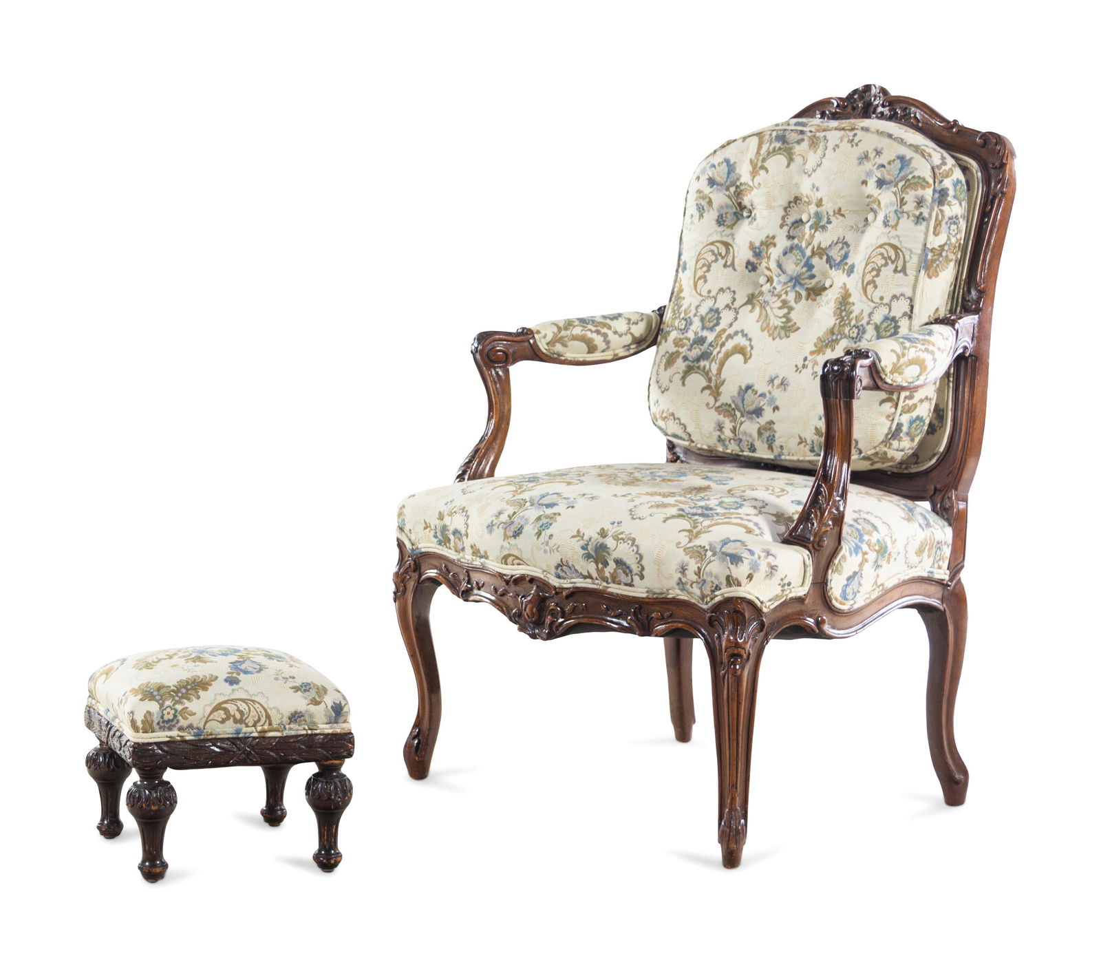 A Louis XV Style Carved Walnut Fauteuil (1 of 4)