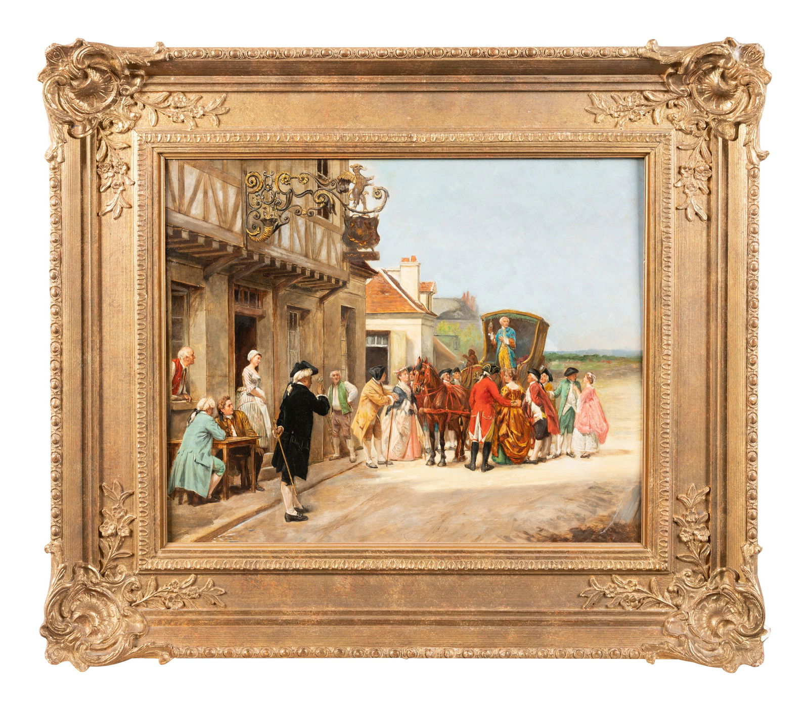 Maurice Blum (French, 1832-1909): Maurice Blum (French, 1832-1909) Village Scene with Stagecoach oil on board apparently unsigned 17 x 21 inches (sight). Provenance: Bond Street Galleries, London