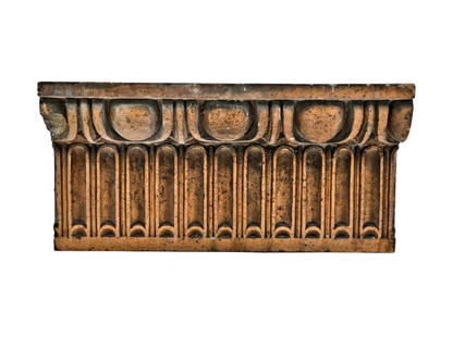 Two Cornice Stringer Course Panels from St. Boniface: Two Cornice Stringer Course Panels from St. Boniface School in Chicago, Illinois Northwestern Terra Cotta Company, Chicago, IL, Late 19th/Early 20th Century Height 24 x width 8 1/2 x depth 11 1/2 inch