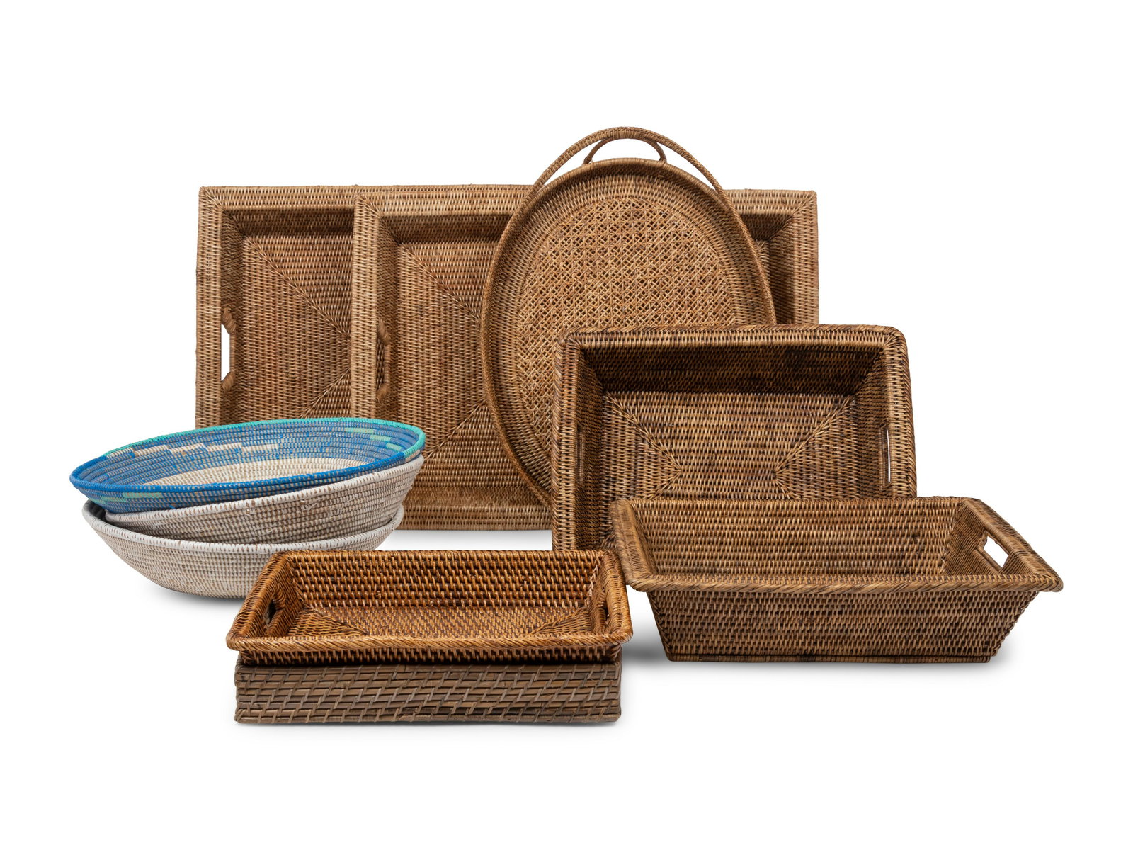 A Group of Ten Woven Baskets and Trays (1 of 3)