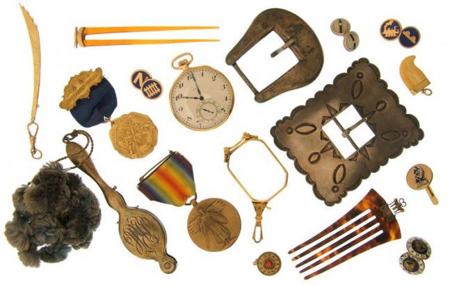 A Collection of Gentleman's Dressing Articles: A Collection of Gentleman's Dressing Articles, comprising a Cartier diminutive comb, an Elgin goldplate pocket watch, cufflinks, stud sets, combs, monocles, lorgnettes and others, including examples i