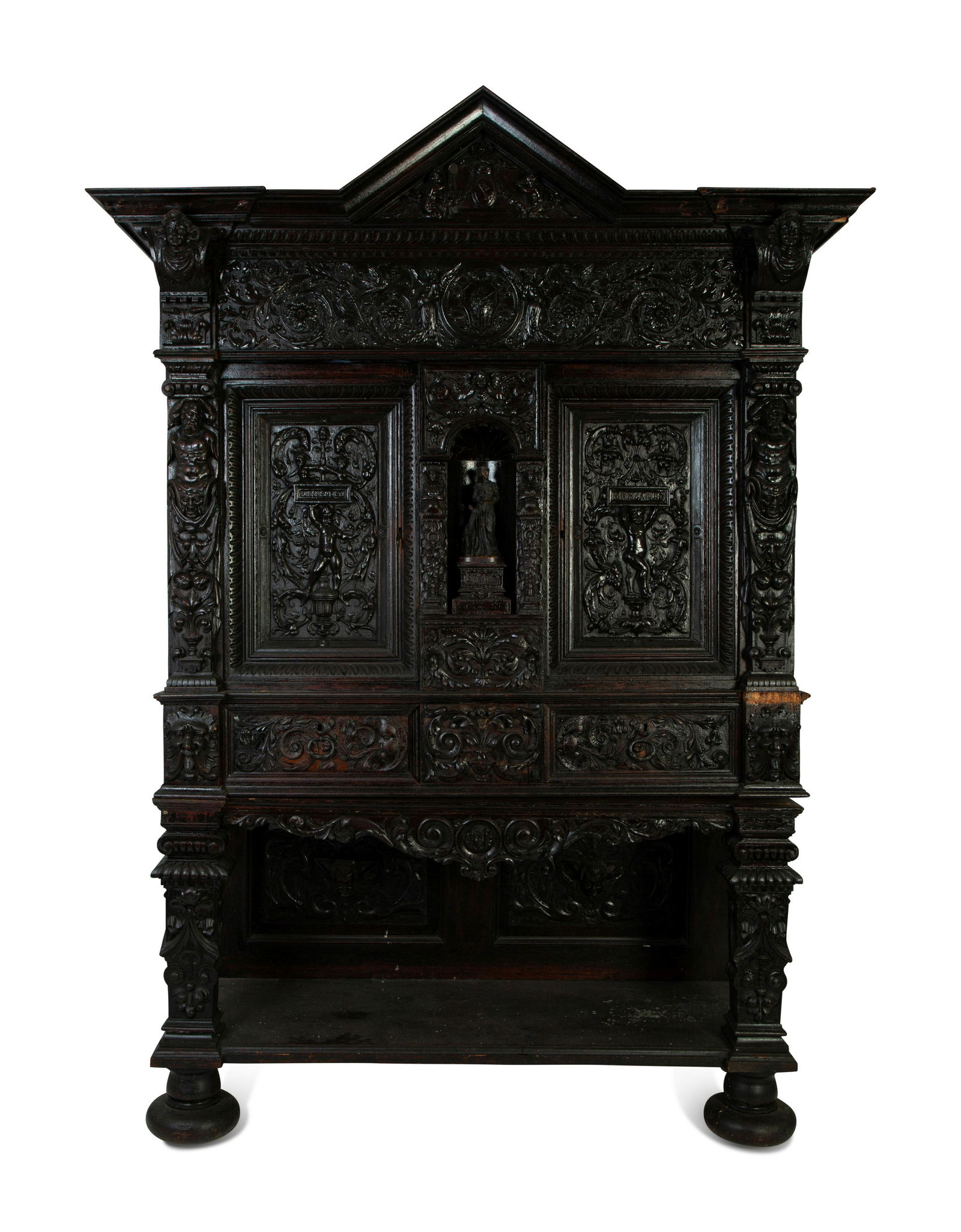 An Italian Baroque Style Carved Oak Cabinet on Stand (1 of 5)