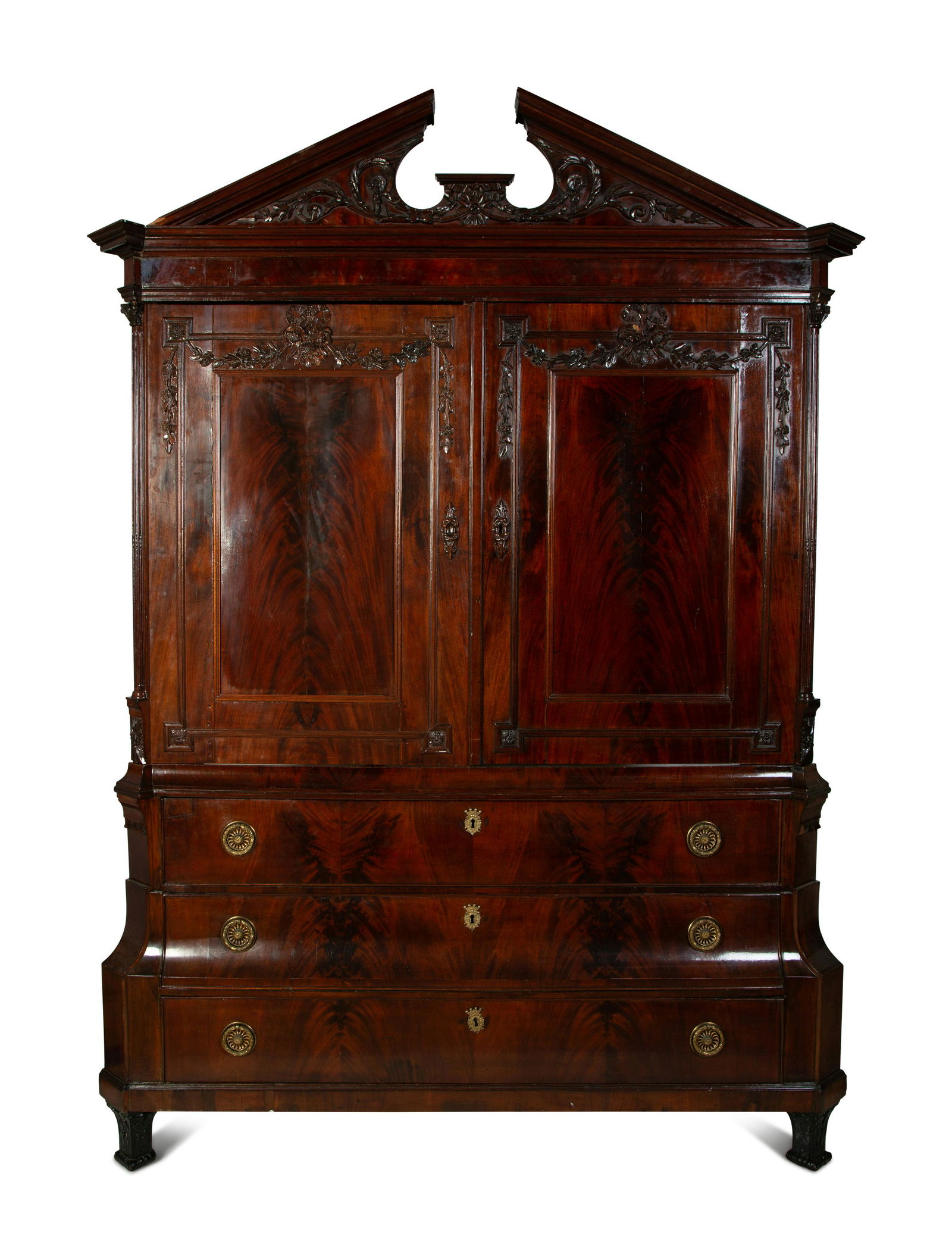 A Dutch Neoclassical Crotch Mahogany Linen Press Height (1 of 5)