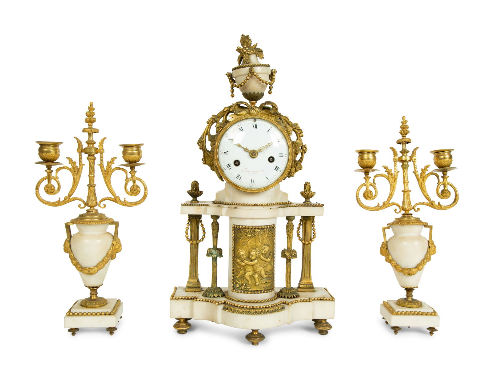 A French Gilt Bronze and Marble Three-Piece Clock (1 of 4)
