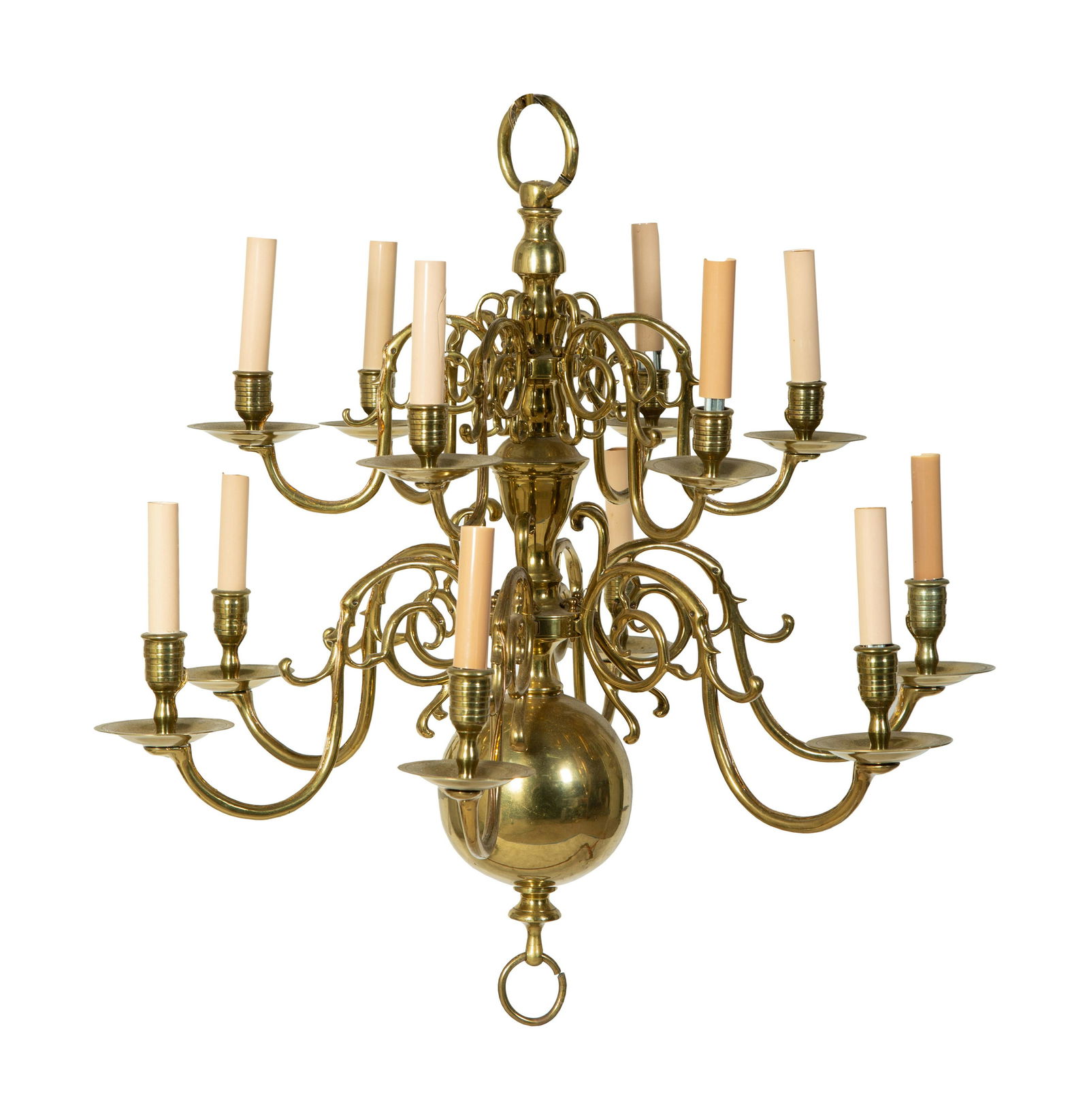 An American Brass Two Tier Twelve-Light Chandelier (1 of 3)