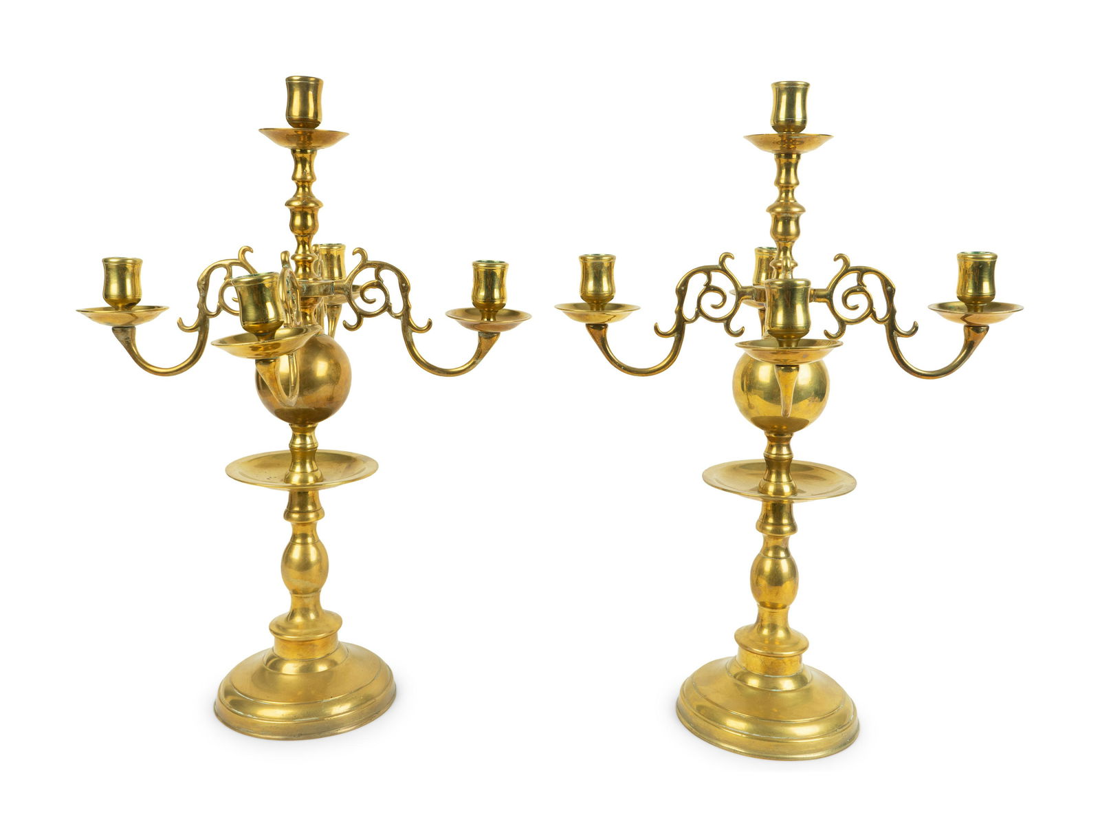 A Pair of Brass Five-Light Candelabra Height 17 1/2 (1 of 3)