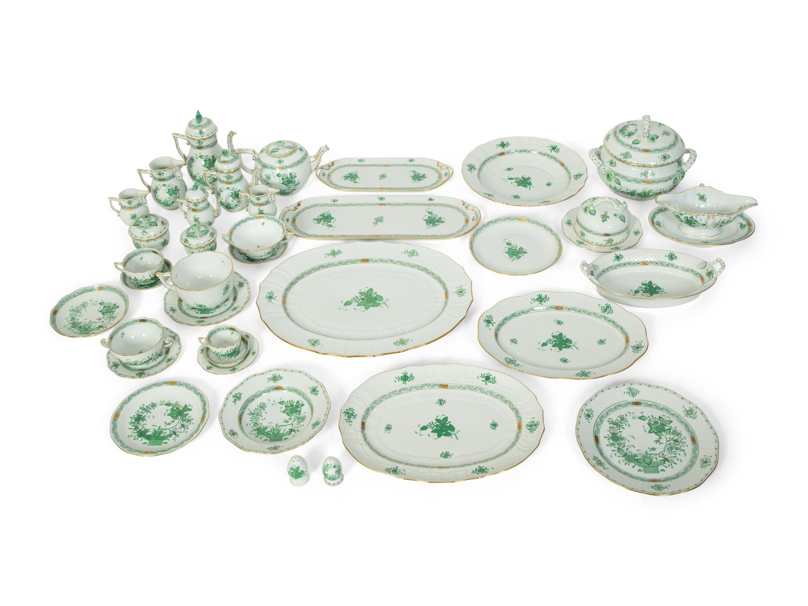 A Partial Herend Chinese Green Bouquet Porcelain Dinner (1 of 6)