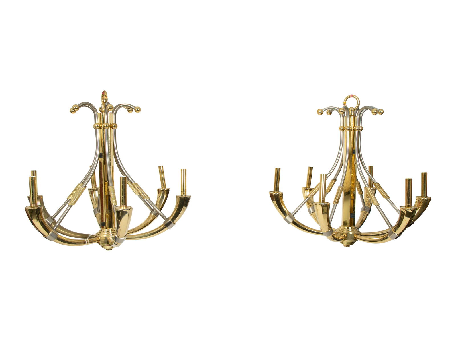 A Pair of Steel and Brass Chandeliers by Maison Jansen (1 of 2)